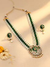 Green Flower Pearl Multi Strand Long Necklace Set