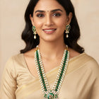 Green Flower Pearl Multi Strand Long Necklace Set