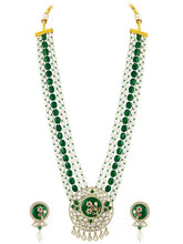 Green Flower Pearl Multi Strand Long Necklace Set