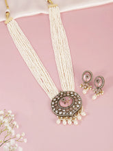 Traditional Pearl Multi Strand Necklace Set - Pink - White