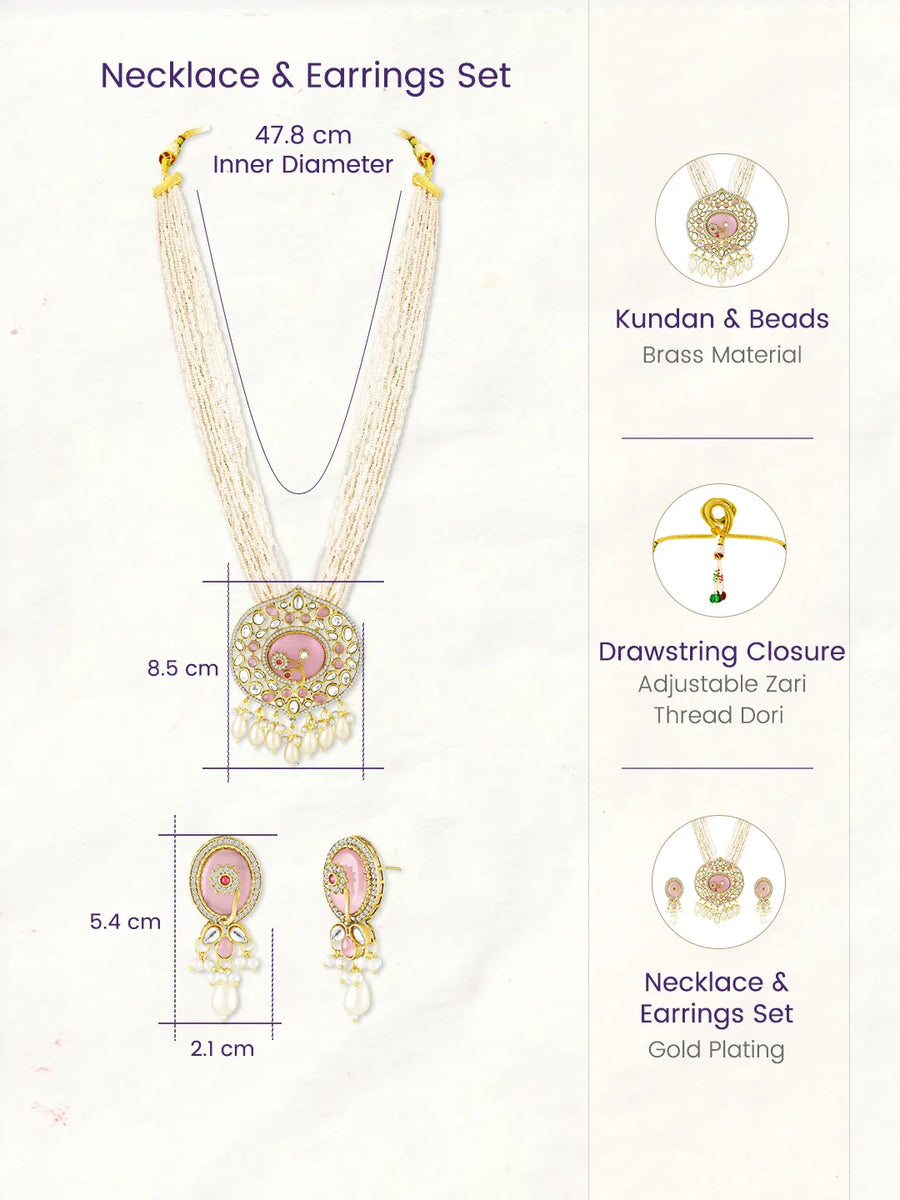 Traditional Pearl Multi Strand Necklace Set - Pink - White