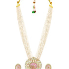 Traditional Pearl Multi Strand Necklace Set - Pink - White