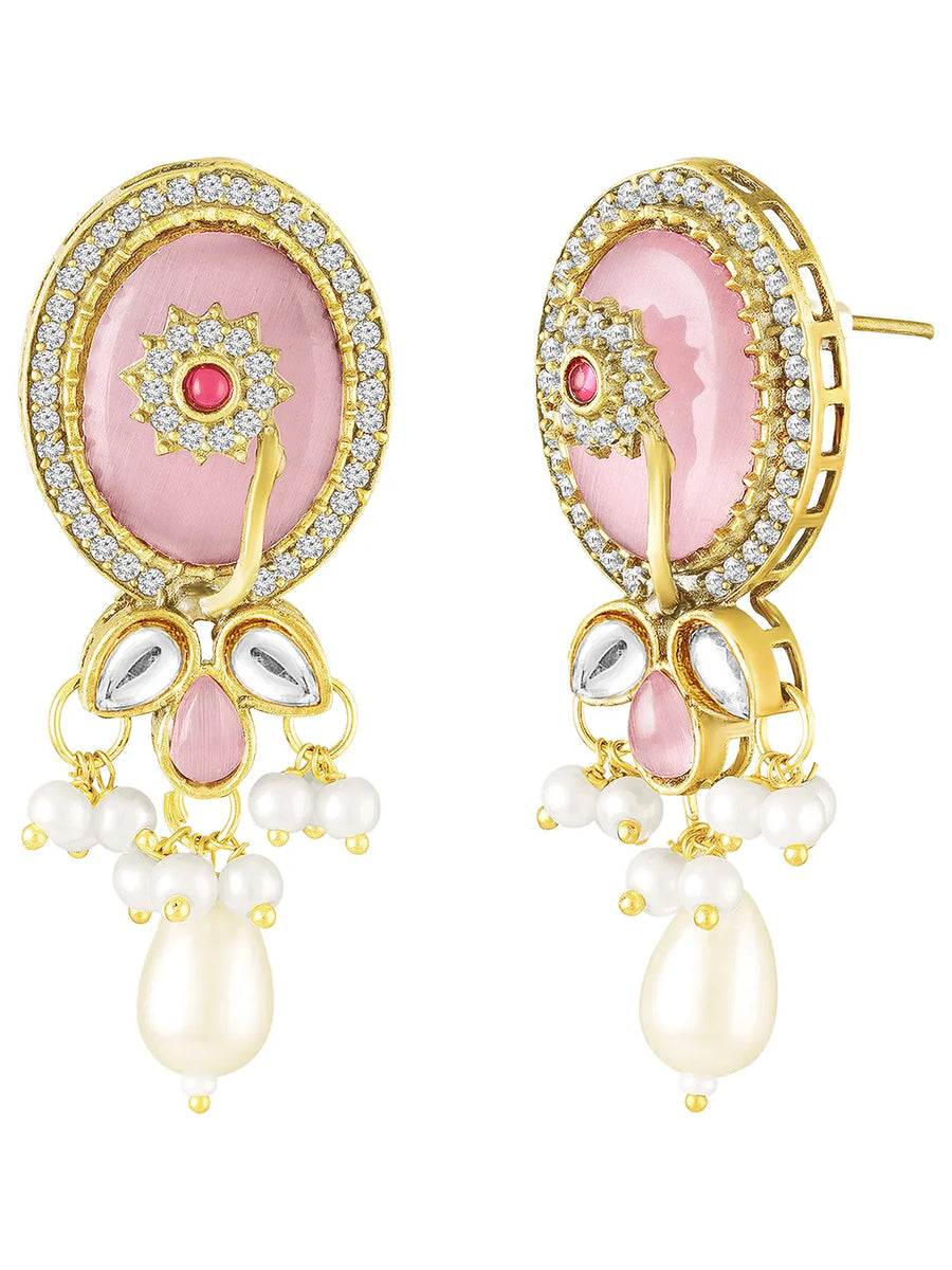 Traditional Pearl Multi Strand Necklace Set - Pink - White
