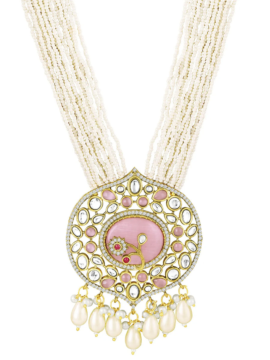 Traditional Pearl Multi Strand Necklace Set - Pink - White
