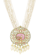 Traditional Pearl Multi Strand Necklace Set - Pink - White