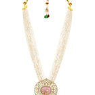 Traditional Pearl Multi Strand Necklace Set - Pink - White