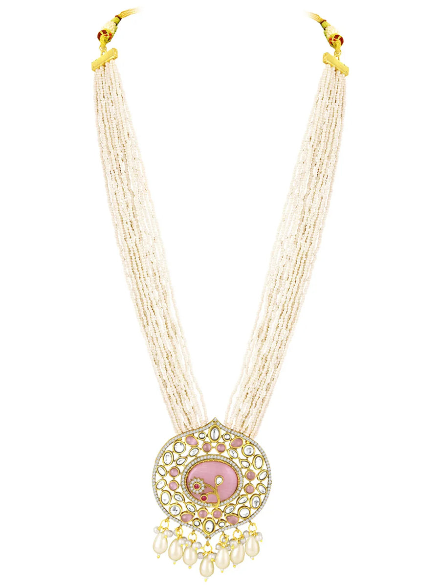 Traditional Pearl Multi Strand Necklace Set - Pink - White