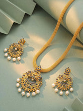 Gold Plated Blue Gemstone Necklace Set with Earrings