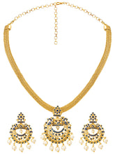 Gold Plated Blue Gemstone Necklace Set with Earrings
