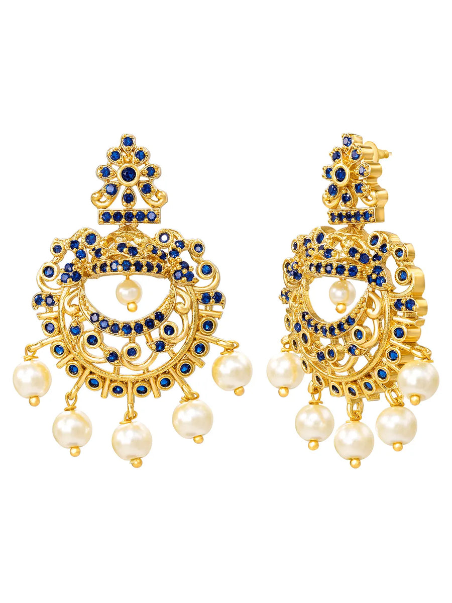 Gold Plated Blue Gemstone Necklace Set with Earrings