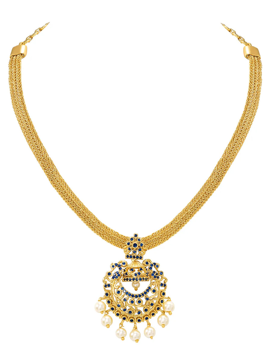 Gold Plated Blue Gemstone Necklace Set with Earrings