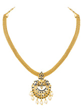Gold Plated Blue Gemstone Necklace Set with Earrings