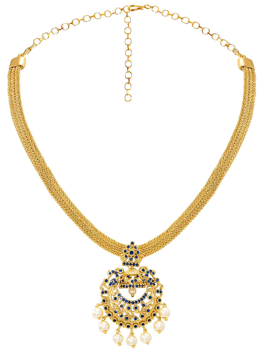 Gold Plated Blue Gemstone Necklace Set with Earrings