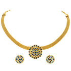 Gold Plated Blue Gemstone Mesh Choker Set