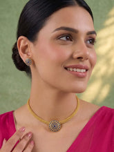 Gold Plated Blue Gemstone Mesh Choker Set