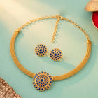 Gold Plated Blue Gemstone Mesh Choker Set