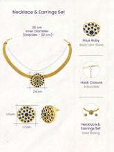Gold Plated Blue Gemstone Mesh Choker Set