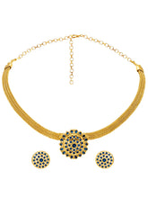Gold Plated Blue Gemstone Mesh Choker Set