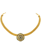 Gold Plated Blue Gemstone Mesh Choker Set