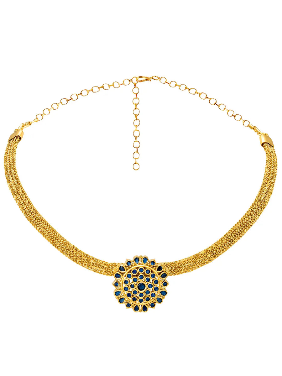 Gold Plated Blue Gemstone Mesh Choker Set
