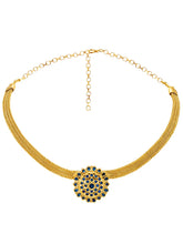 Gold Plated Blue Gemstone Mesh Choker Set