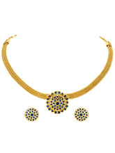 Gold Plated Blue Gemstone Mesh Choker Set