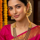 Peora Lakshmi Jhumki Gold Blue Layer Necklace Set