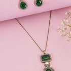 Glamorous CZ & Crystal Pendant Set - Green-White