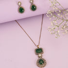 Glamorous CZ & Crystal Pendant Set - Green-White