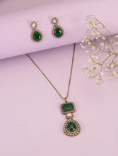 Glamorous CZ & Crystal Pendant Set - Green-White