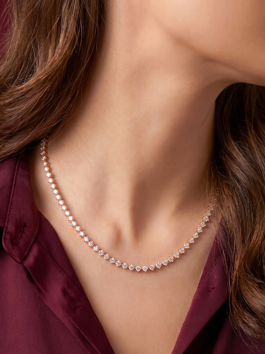 Peora Elegant Crystal Tennis Necklace - Rose Gold