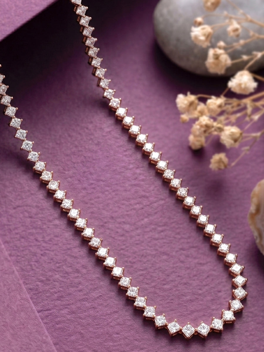 Peora Elegant Crystal Tennis Necklace - Rose Gold