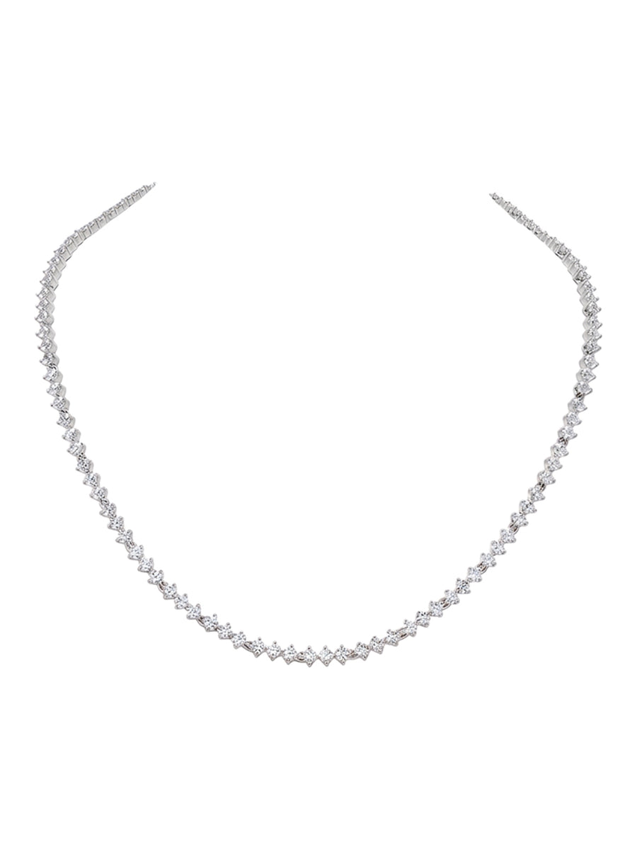 Peora Elegant Crystal Tennis Necklace - Silver