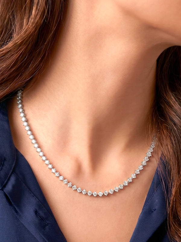 Peora Elegant Crystal Tennis Necklace - Silver