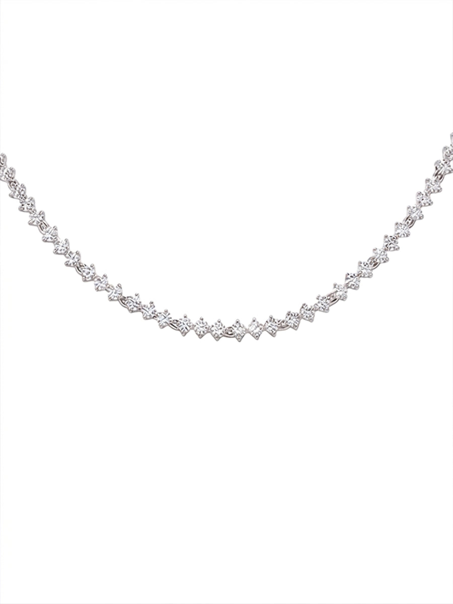 Peora Elegant Crystal Tennis Necklace - Silver