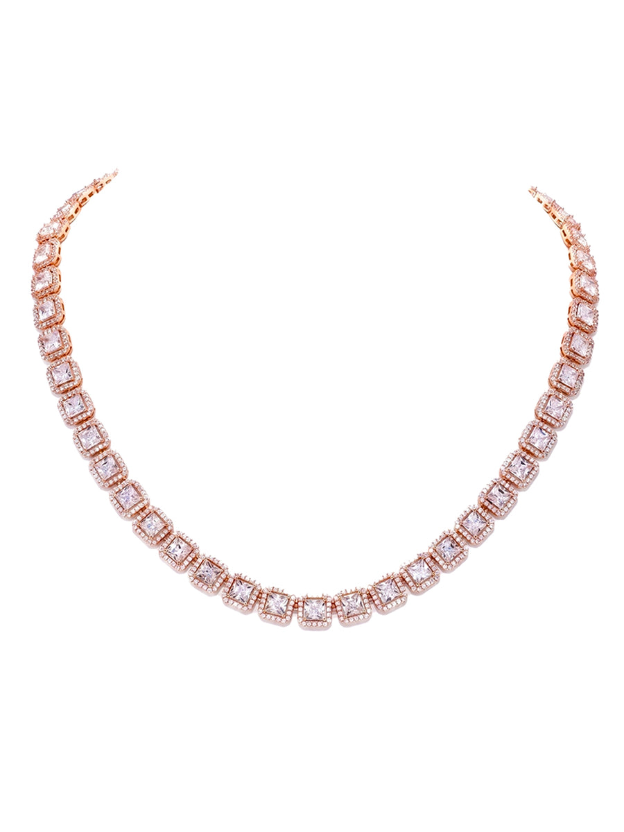 Peora Classic Crystal Tennis Necklace - Rose Gold