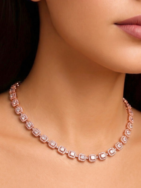 Peora Classic Crystal Tennis Necklace - Rose Gold