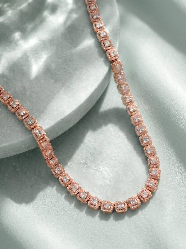 Peora Classic Crystal Tennis Necklace - Rose Gold
