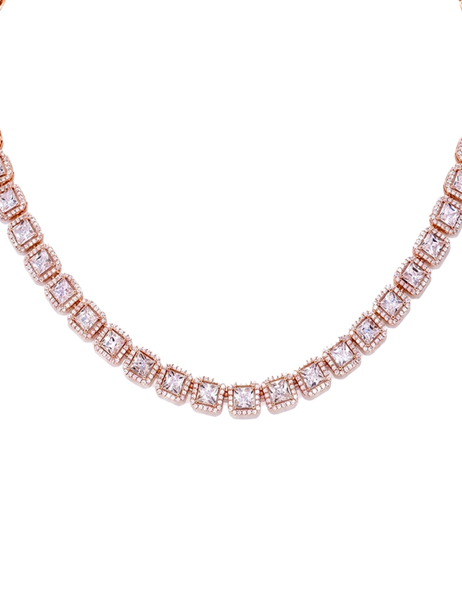 Peora Classic Crystal Tennis Necklace - Rose Gold