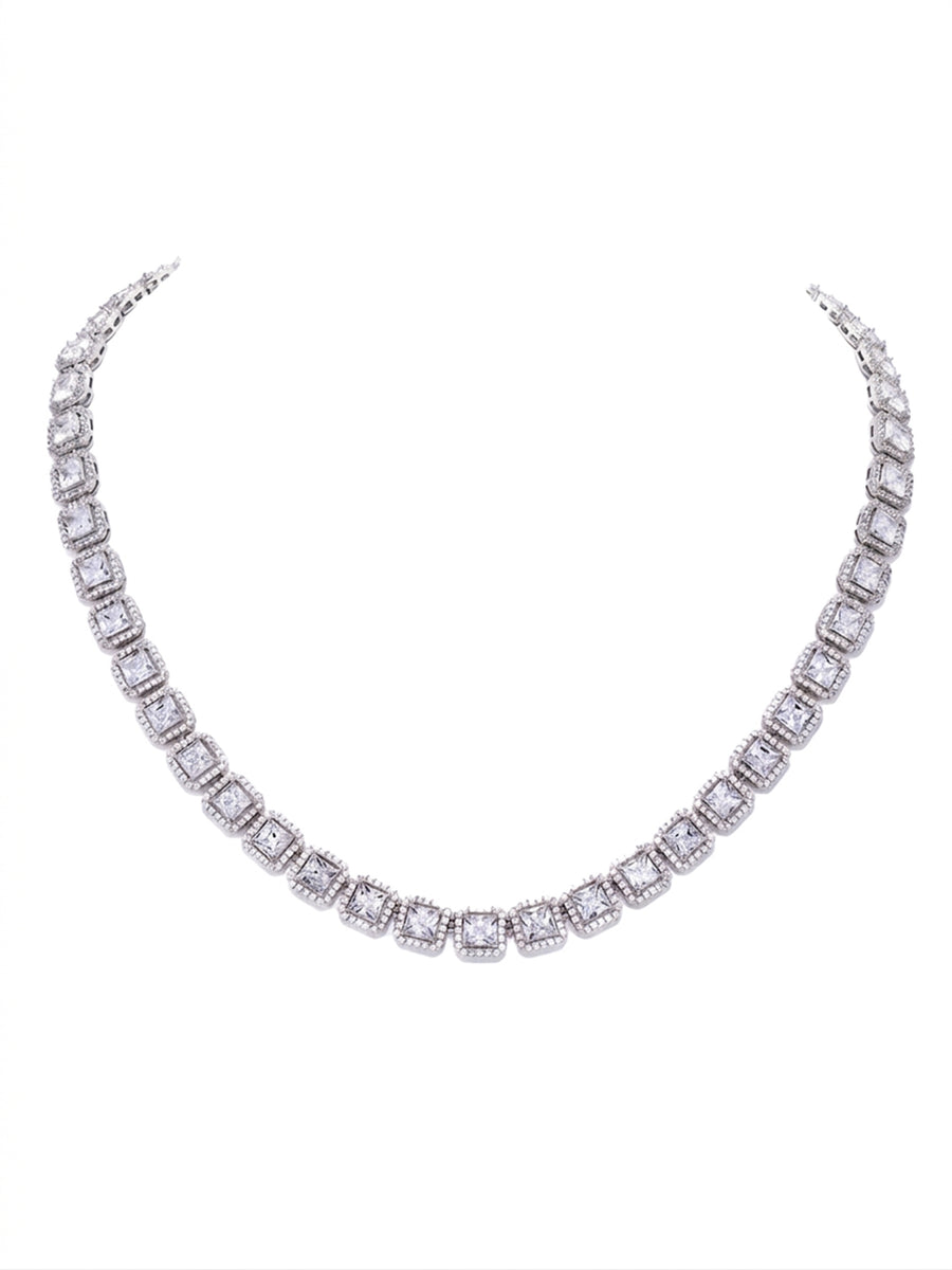 Peora Classic Crystal Tennis Necklace - Silver