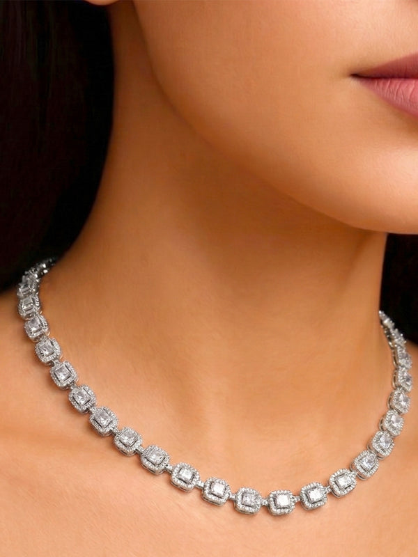 Peora Classic Crystal Tennis Necklace - Silver