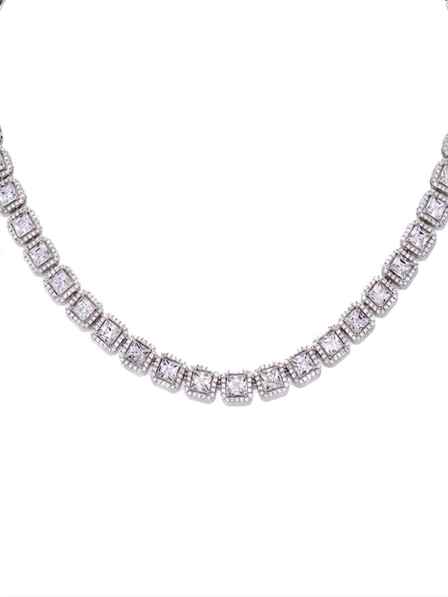 Peora Classic Crystal Tennis Necklace - Silver