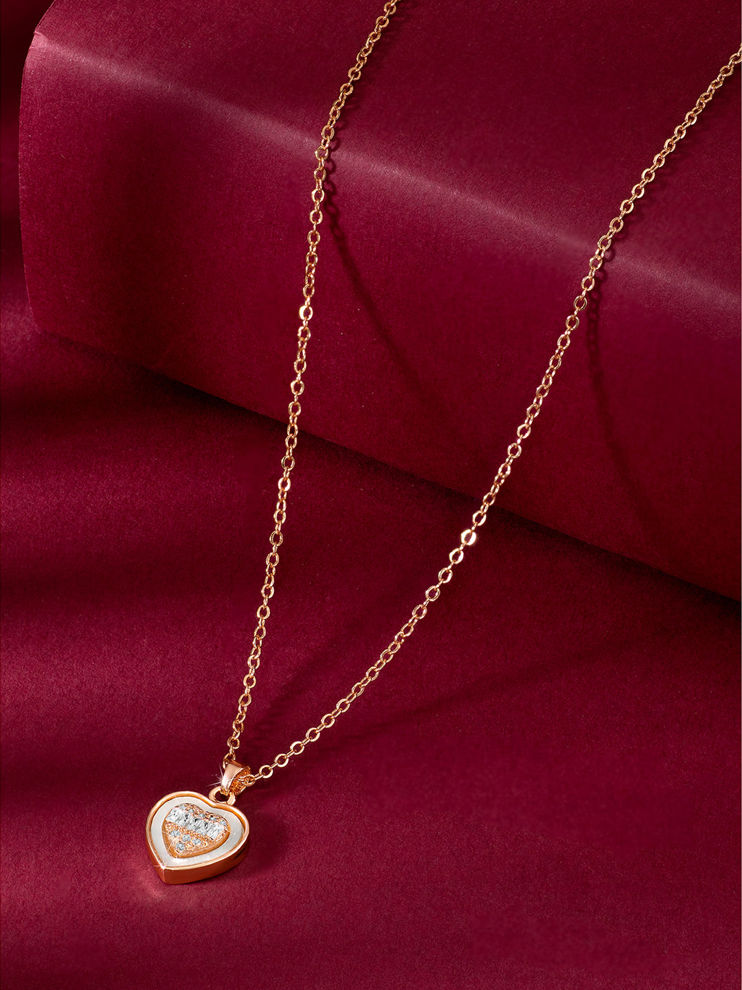 Modern Heart Rose Gold CZ Pendant Set