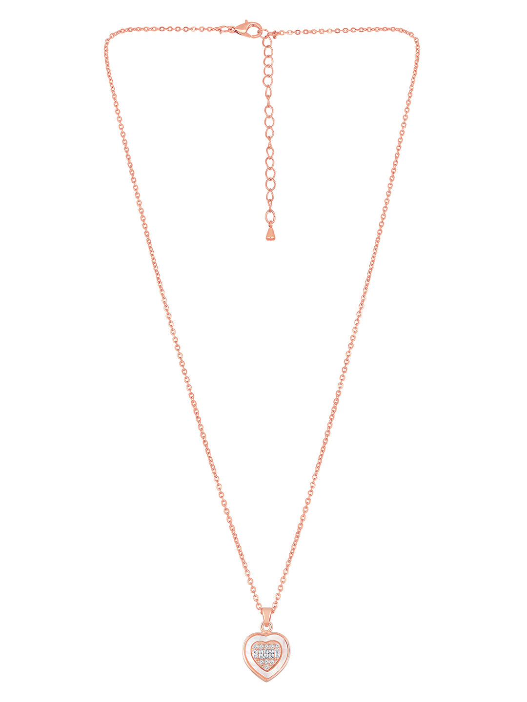 Modern Heart Rose Gold CZ Pendant Set