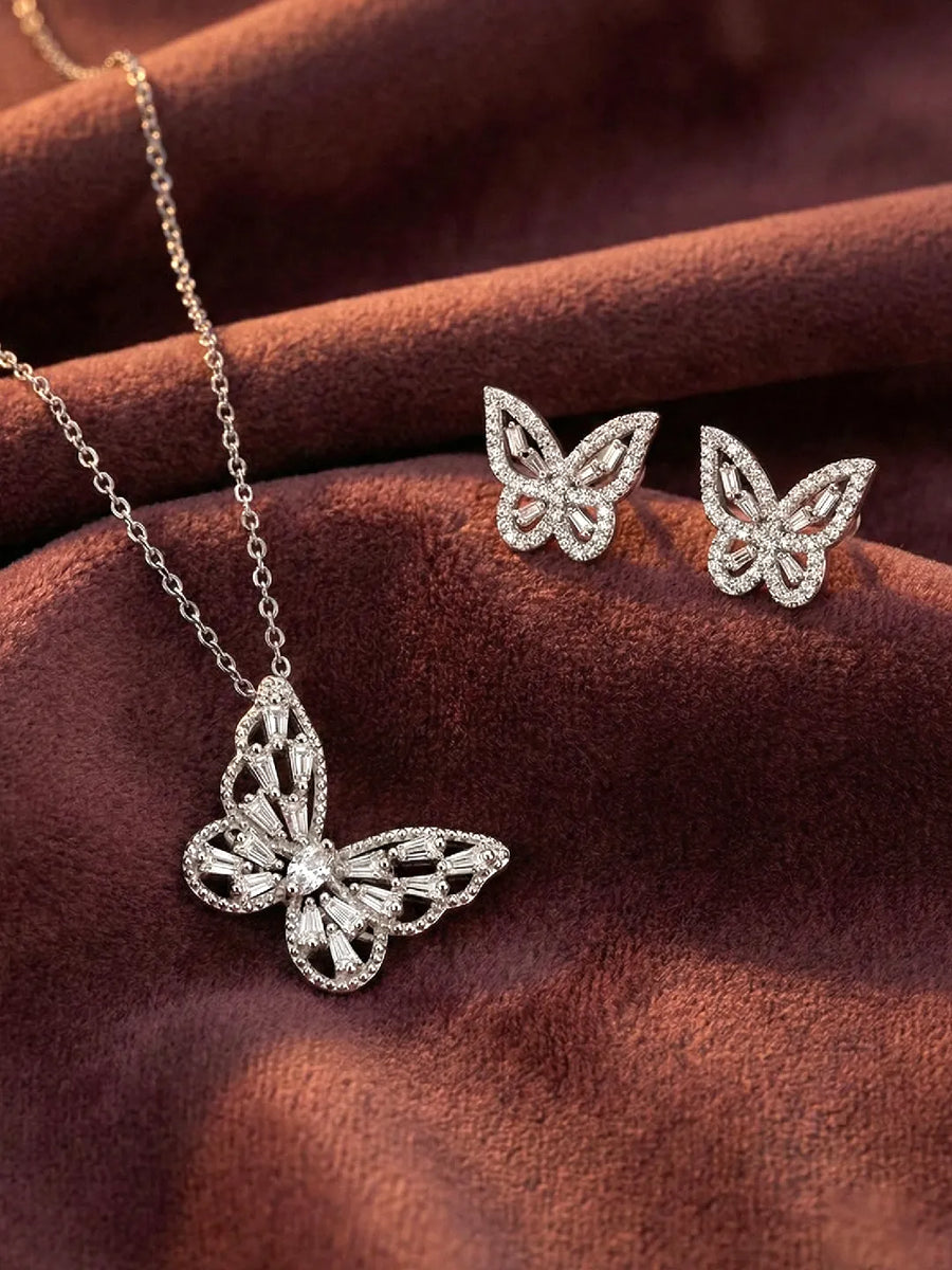 Butterfly Crystal Silver Pendant Combo Gift Set