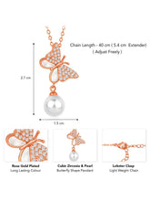 Pearl & CZ Flutter Pendant Chain – Elegant Fashion Jewellery by Peora

