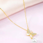 Pearl & CZ Flutter Pendant Chain – Elegant Fashion Jewellery by Peora

