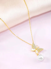 Pearl & CZ Flutter Pendant Chain – Elegant Fashion Jewellery by Peora

