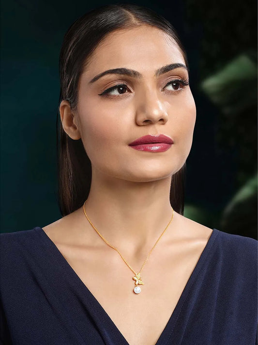 Pearl & CZ Flutter Pendant Chain – Elegant Fashion Jewellery by Peora

