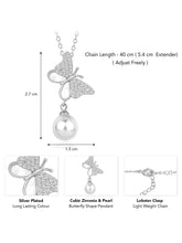 Pearl & CZ Flutter Pendant Chain – Elegant Fashion Jewellery by Peora


